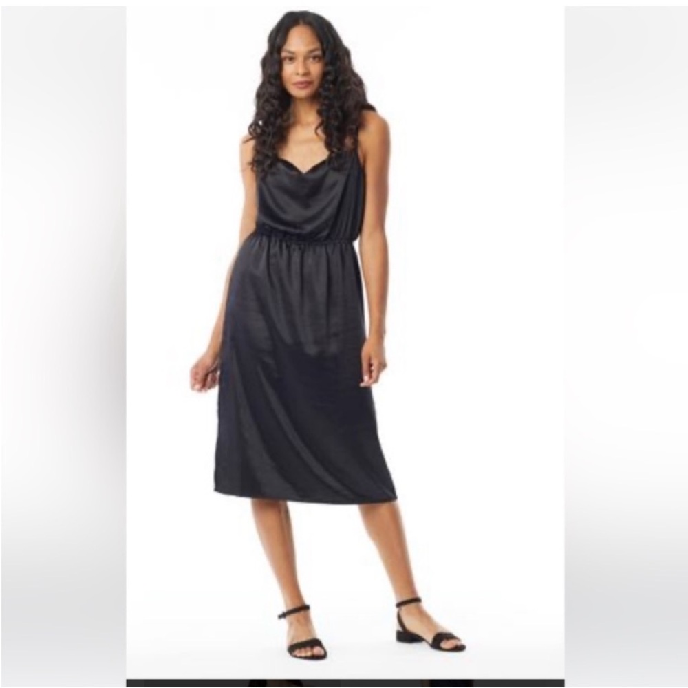 Ivy satin Elegant Black Satin Dress adjustable straps elastic waist NWT M